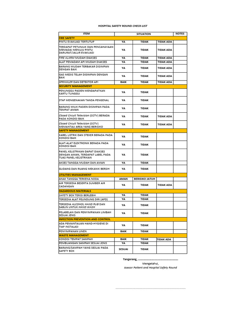 Cek Keselamatan Rumah Sakit Terperinci | PDF