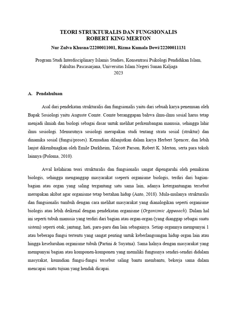 Makalah Strukturalis Fungsionalis KL 12 PDF