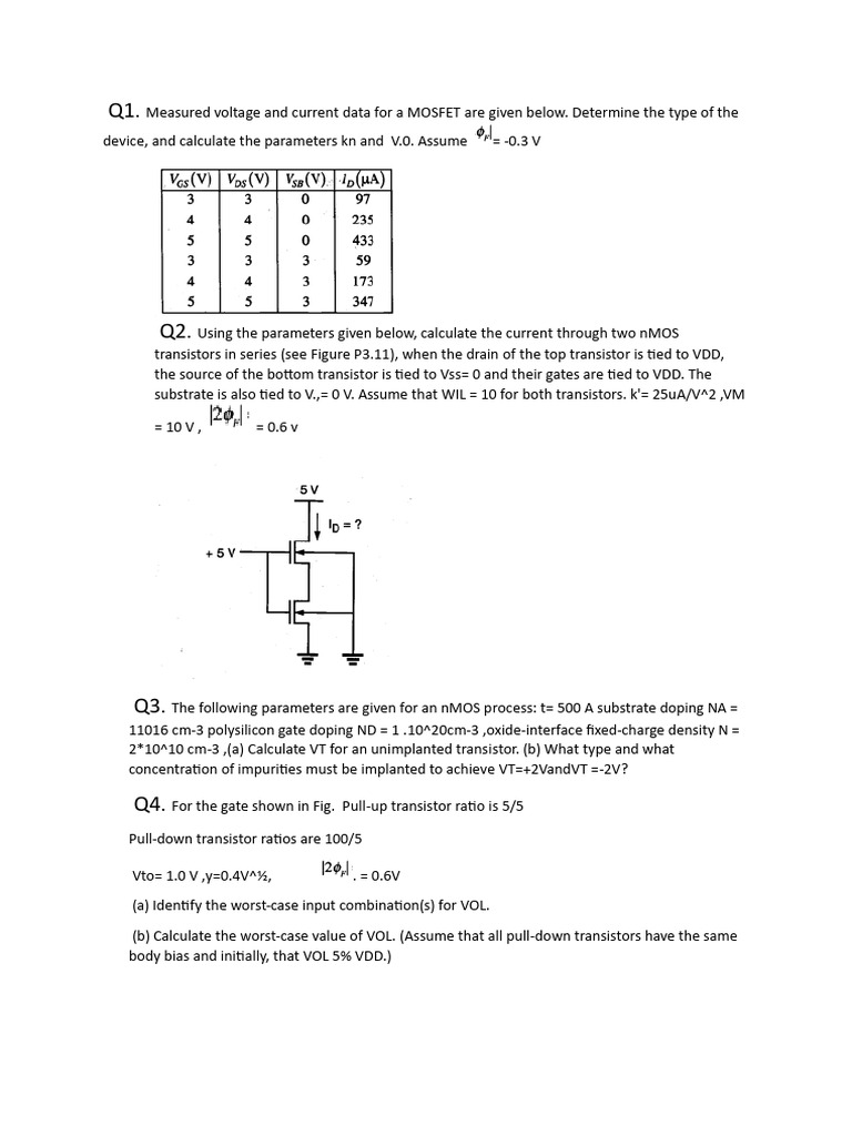 Vlsi Question Paper 2 Pdf Logic Gate Mosfet