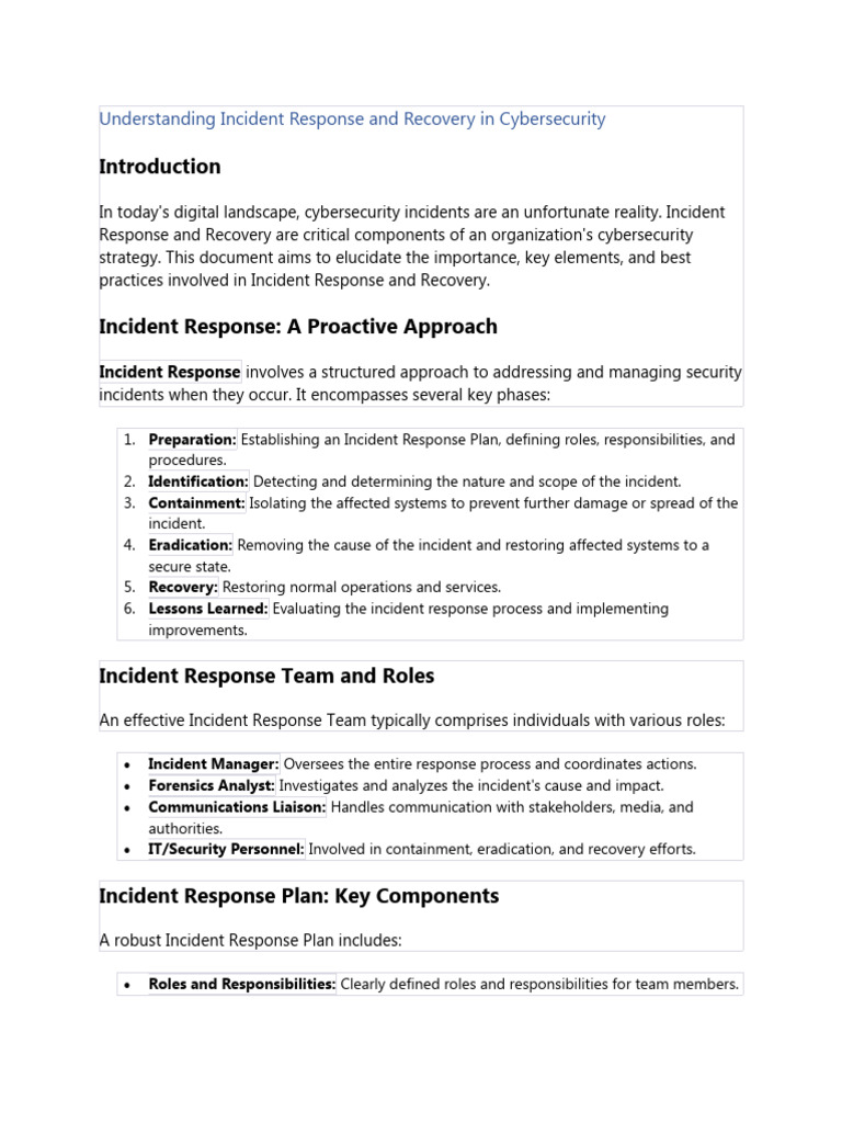 Understanding Incident Response And Recovery In Cybersecurity Pdf