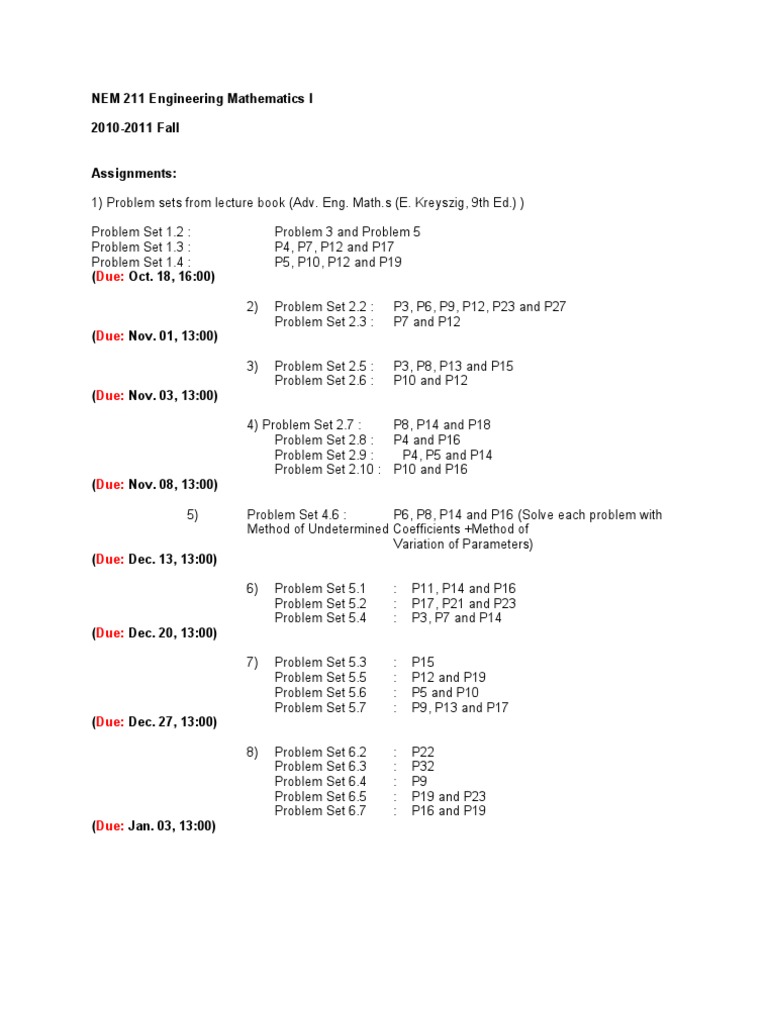 NEM 211 & 212 Engineering Math Assignments | PDF | Teaching Methods ...
