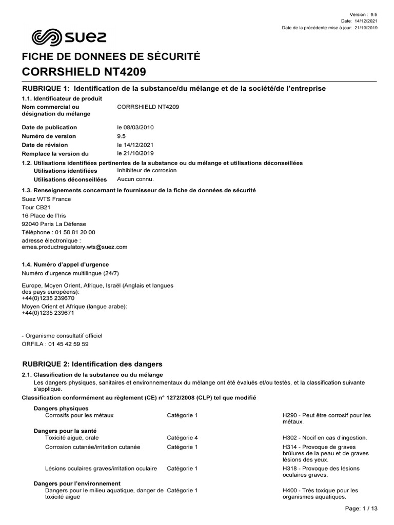 Fiche de données de sécurité Corrshield NT4209 | PDF | Déchets ...