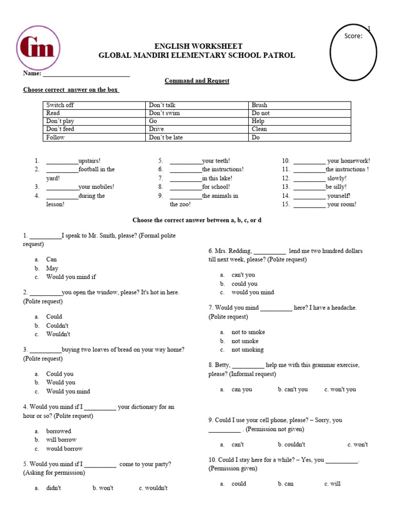2 English Worksheet Command And Request Pdf