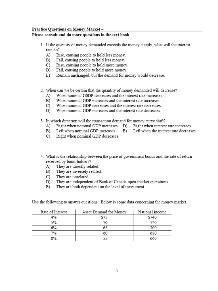 Student Copy Practice Questions On Money Market Chapter | PDF | Demand ...