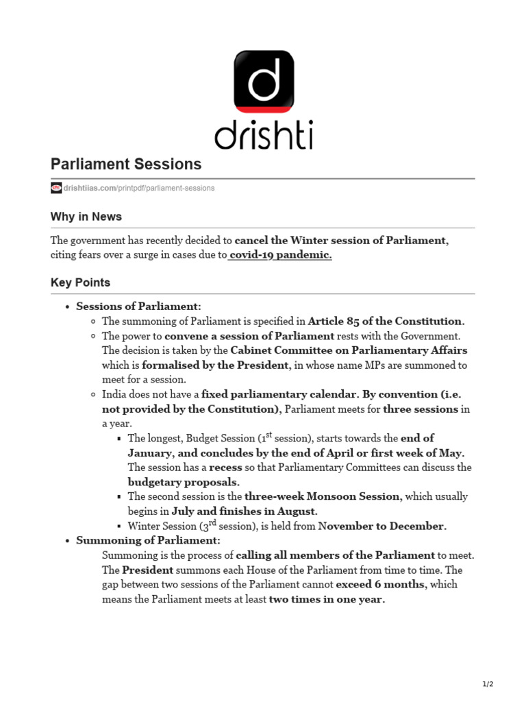 Overview of India's Parliament Sessions | PDF | Governance | Public Law