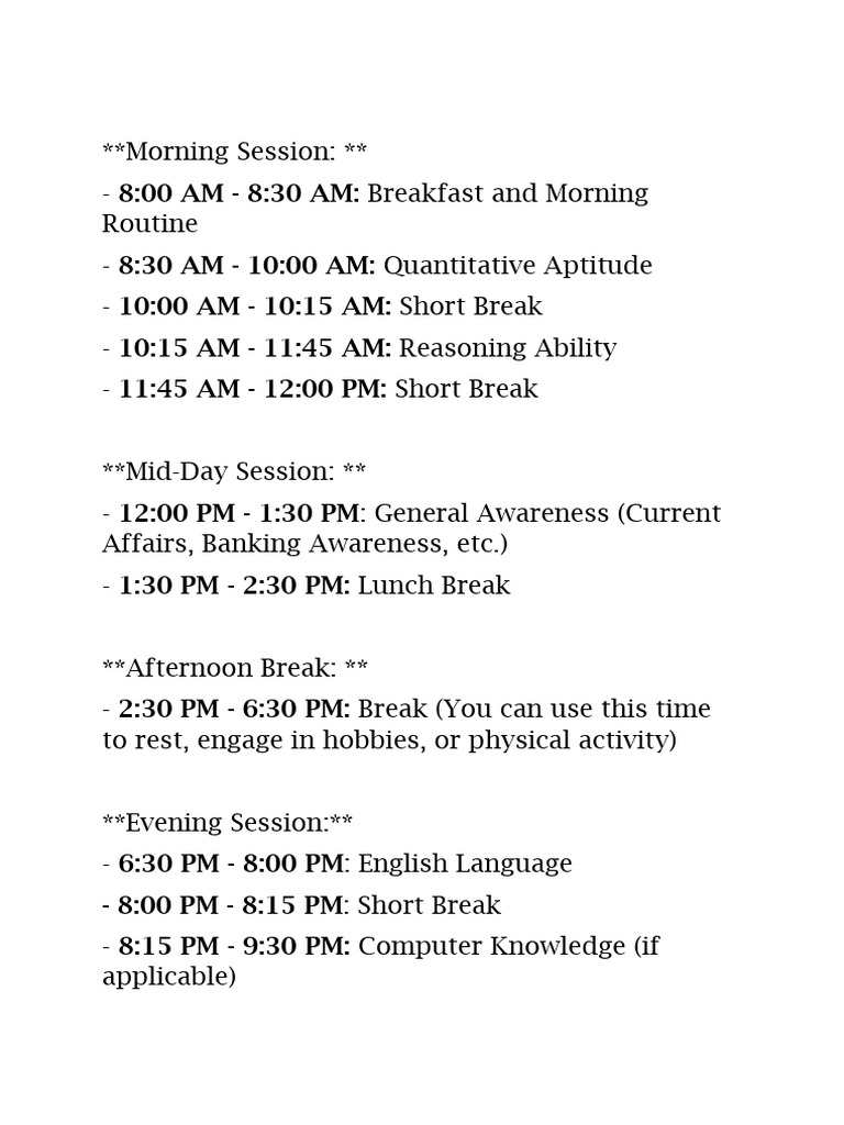 Bank Exam Study Timetable | PDF | Travel
