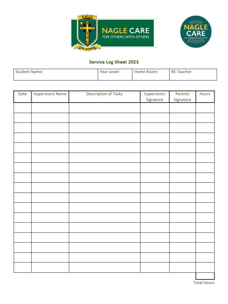 2023 Service Log Sheet Template | PDF