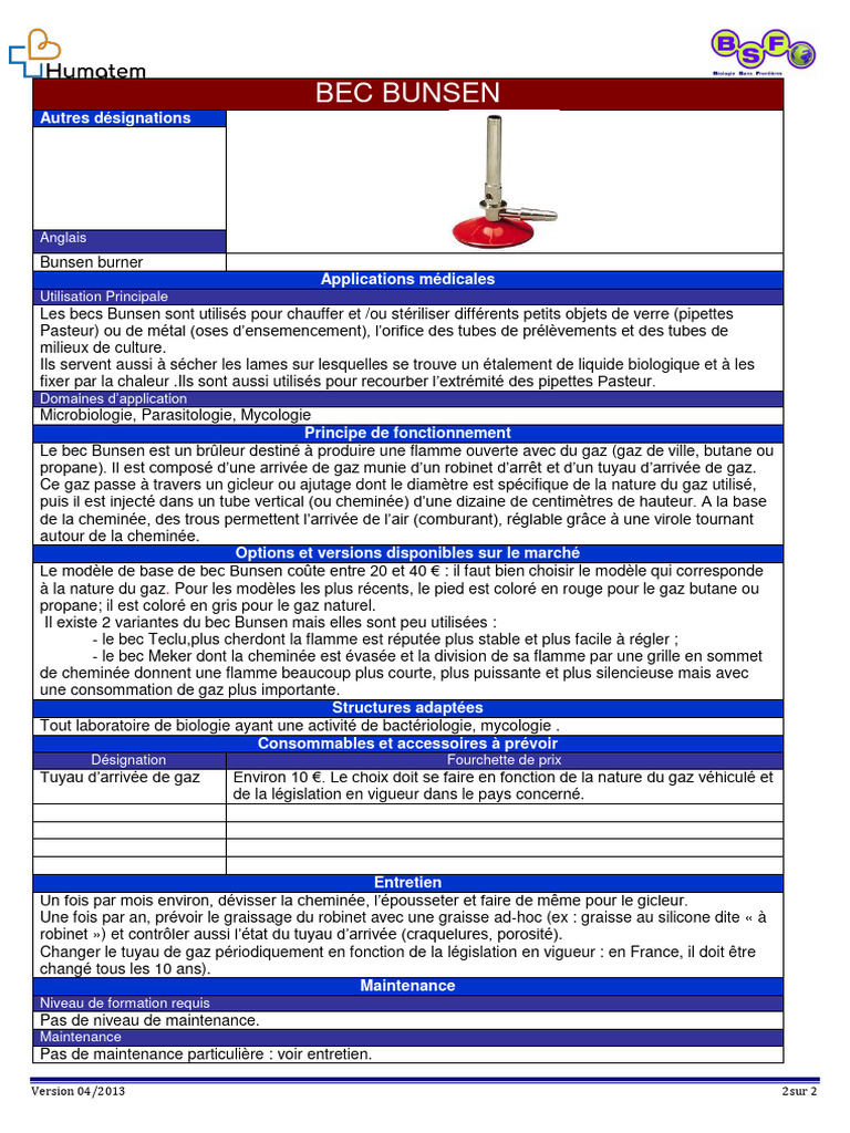 Fonctionnement et Utilisation du Bec Bunsen PDF Cheminée — free download