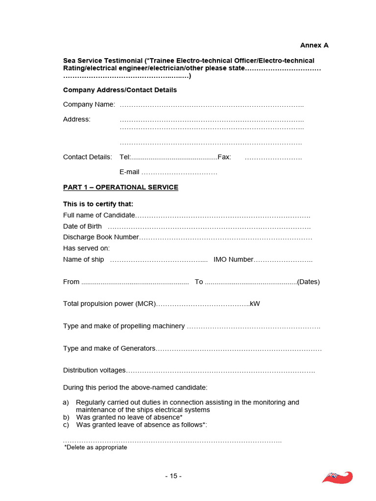 Sea Service Testimonial Template | PDF | Manufactured Goods | Transport