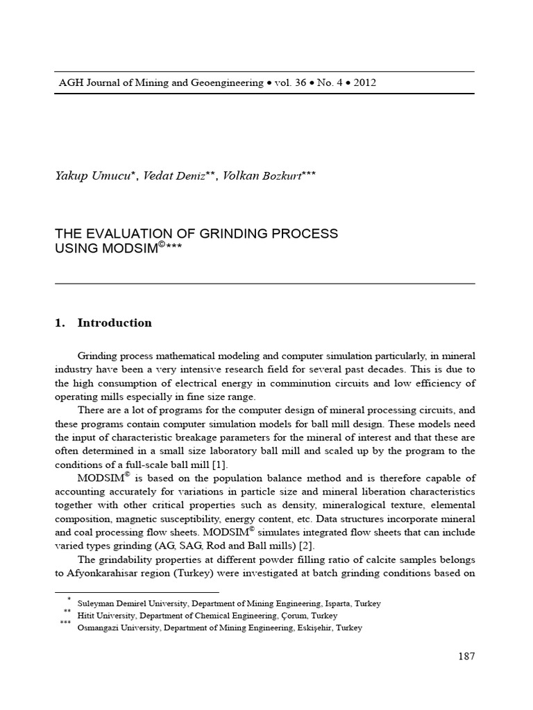 Grinding Process Evaluation with MODSIM | PDF | Mill (Grinding) | Root ...
