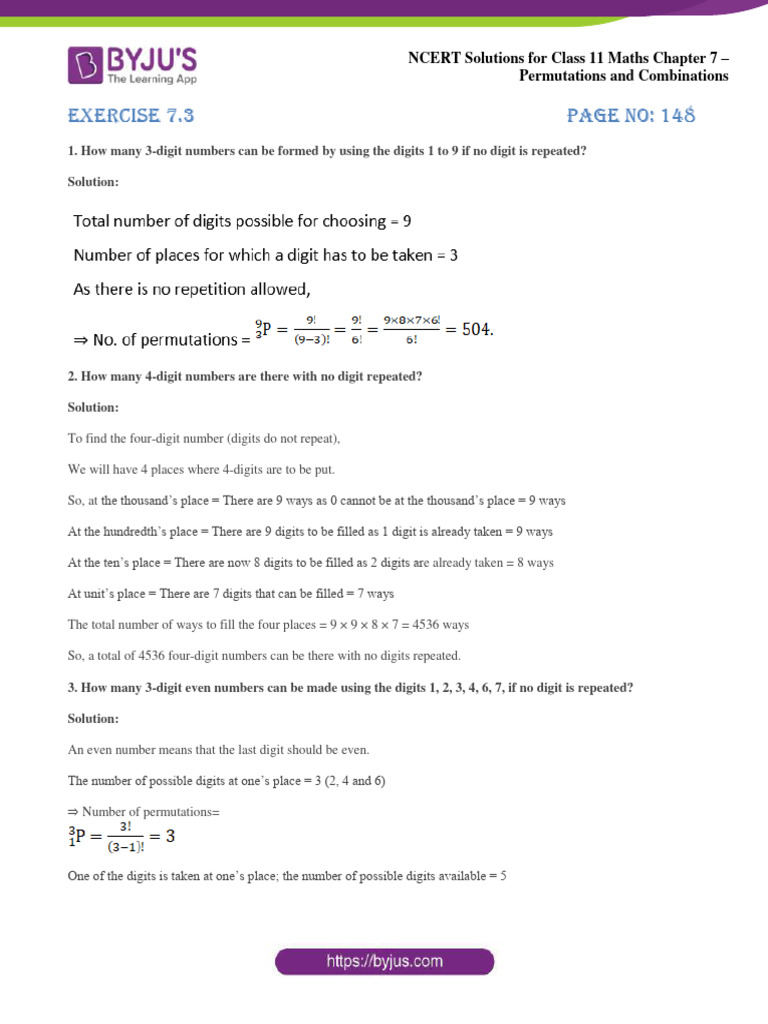 NCERT Solutions For Class 11 Maths Chapter 7 Permutations and