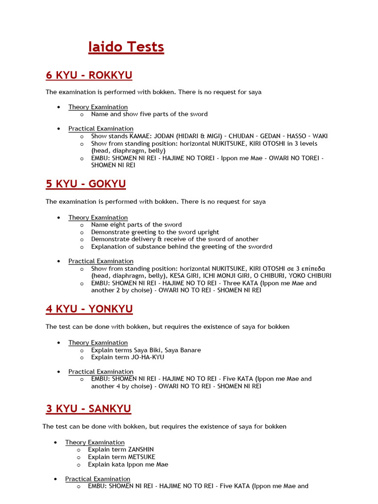 Tests Kyu Iaido en | PDF | East Asian Martial Arts | Japanese Martial Arts