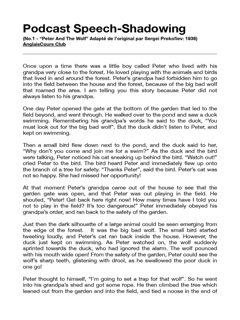 Texte Peter and The Wolf Speech Shadowing 1 | PDF