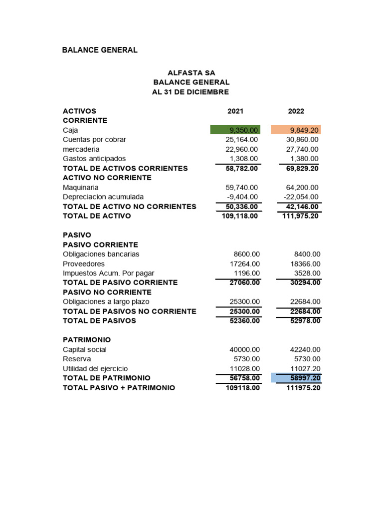 Balance General y Flujo de Efectivo 2022 | PDF | Hoja de balance ...