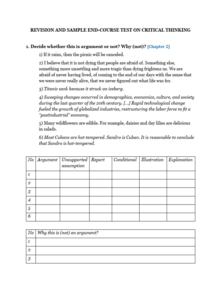 Critical Thinking Test and Revision Guide | PDF | Argument | Deductive ...