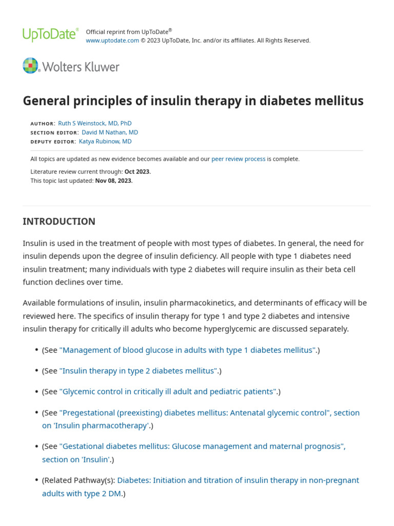 General Principles of Insulin Therapy in Diabetes Mellitus - UpToDate ...