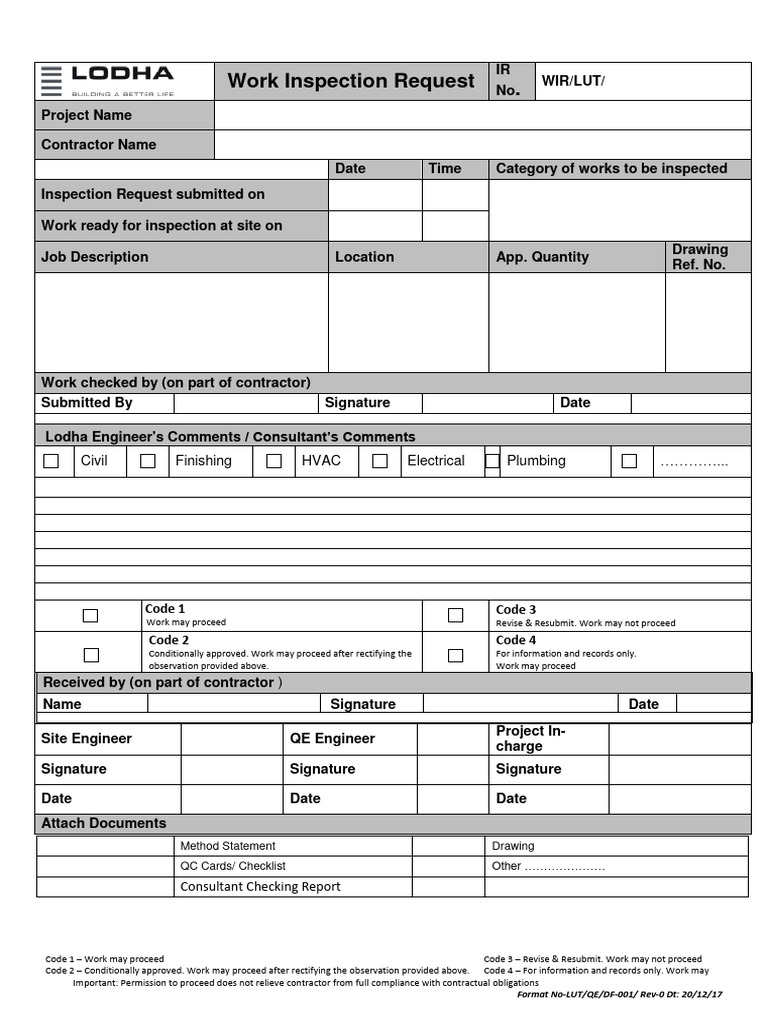 Work Inspection Request Format | PDF | Technology & Engineering