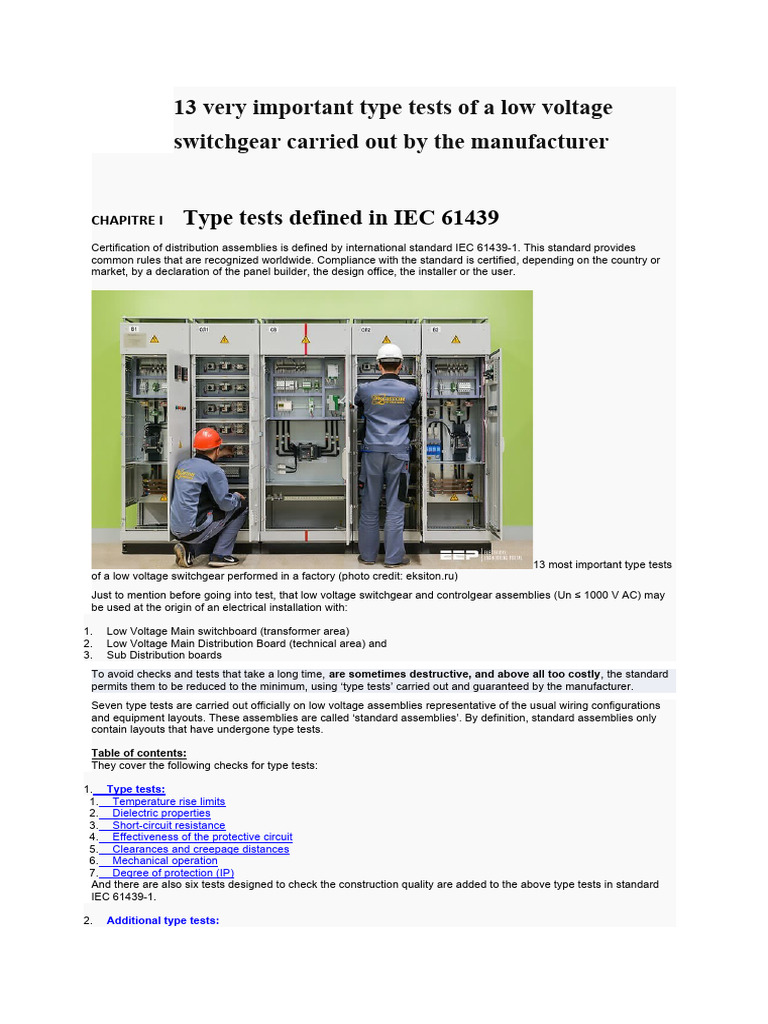 Key Type Tests for LV Switchgear | PDF | Electrical Resistance And ...