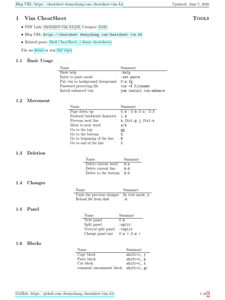 Comprehensive Vim Cheat Sheet | PDF | Utility Software | Computer ...