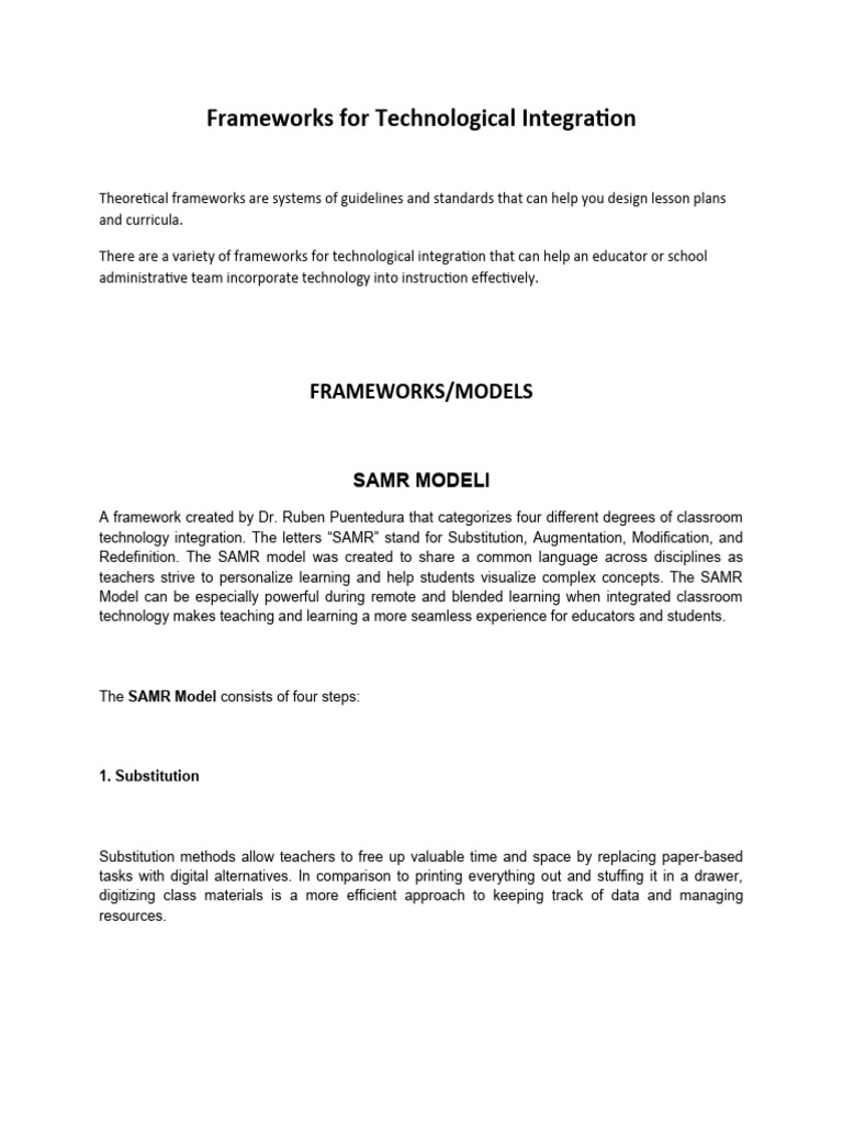 Frameworks for Technology Integration | PDF | Learning | Pedagogy