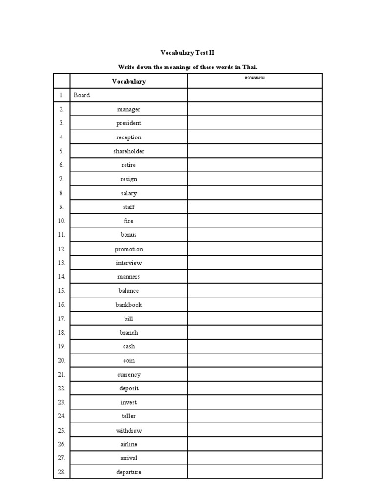 Vocabulary Test II | PDF