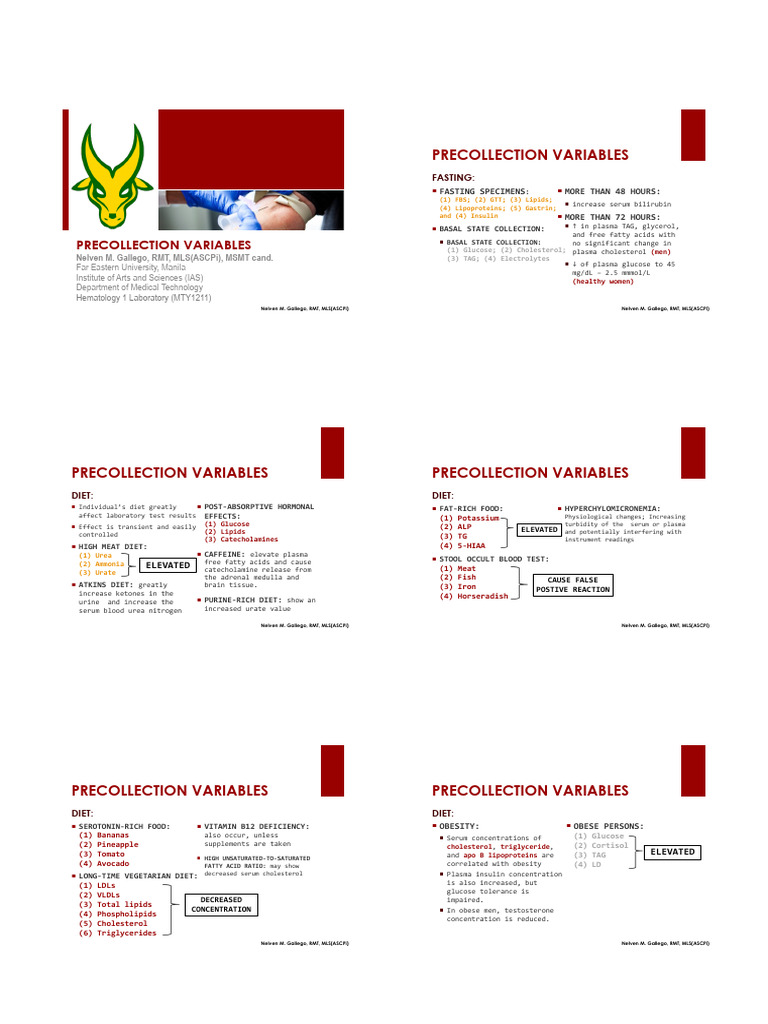 PrecollectionVariables 2 | PDF | Blood Plasma | Cholesterol