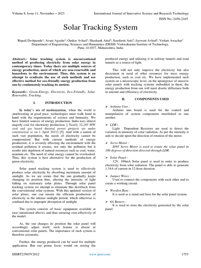 Solar Tracking System | PDF | Solar Energy | Electricity