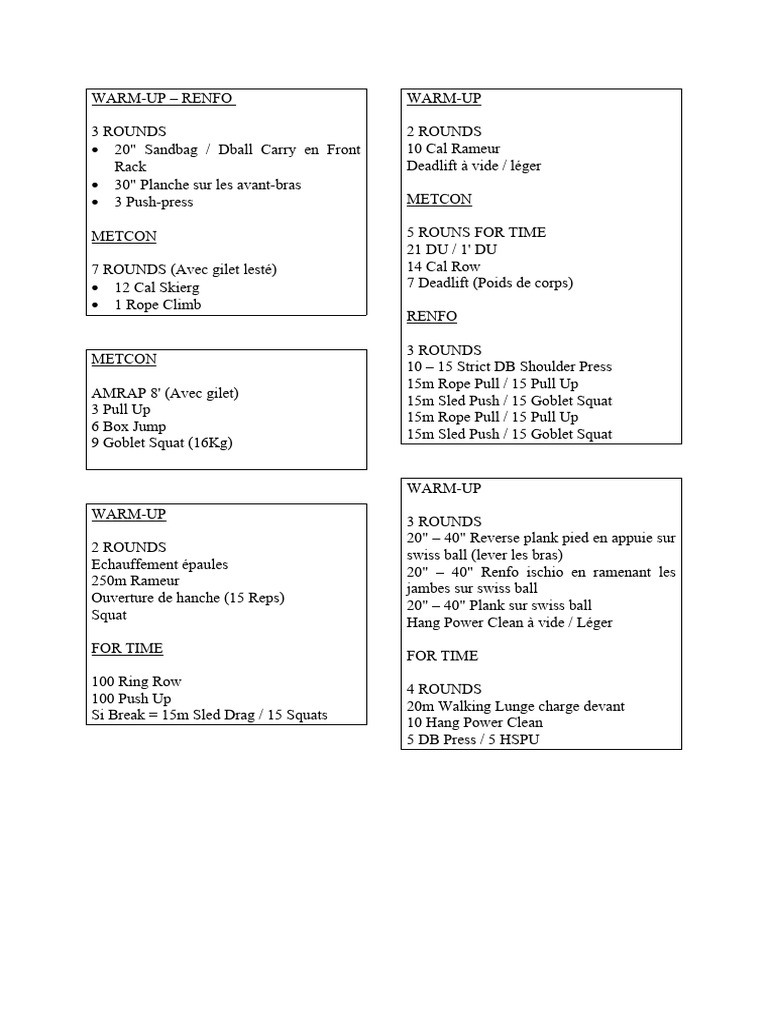 Programme CrossFit Complet PDF | PDF | Poids du corps humain | Sports ...