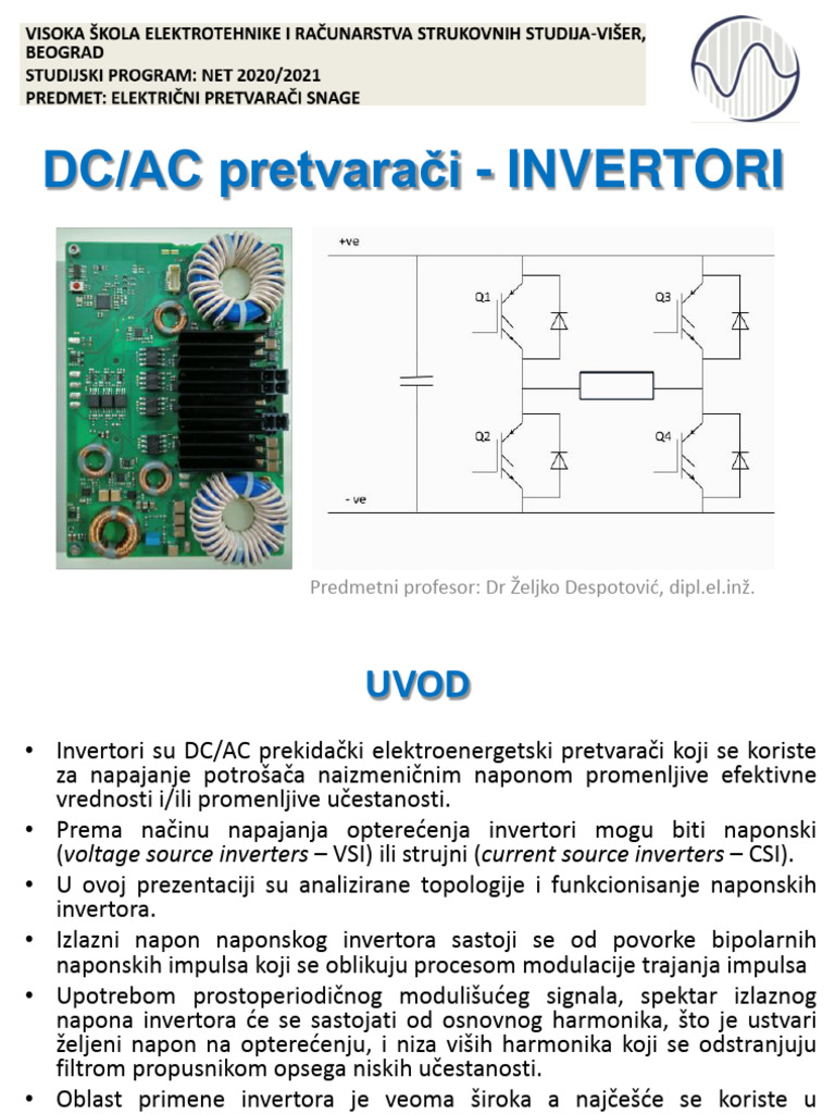 DC AC Pretvaraci INVERTORI OSNOVE | PDF