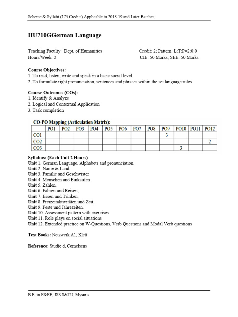German Language Syllabus Overview | PDF | Foreign Language Studies