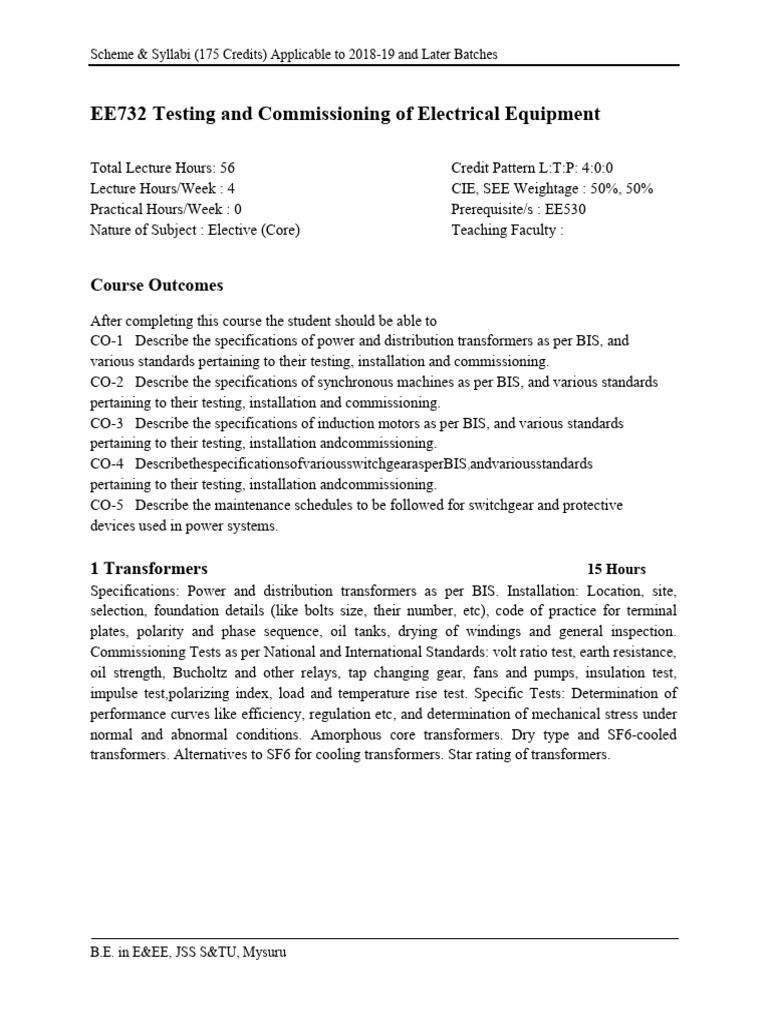 Testing, Commissioning, Operation and Maintenance of Electrical
