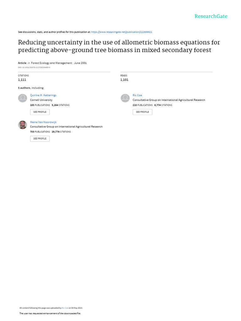 Reducing Uncertainty in The Use of Allometric Biom | PDF | Forests ...