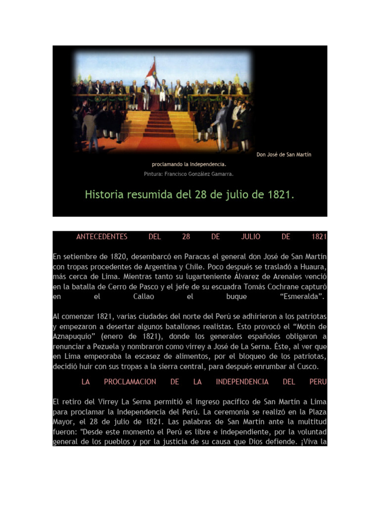 Don José de San Martín Proclamando La Independencia | PDF | Viajes y ...