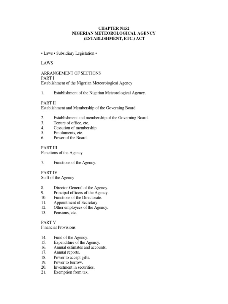 Establishment of NIMET Act Overview | PDF | Meteorology | Lawsuit