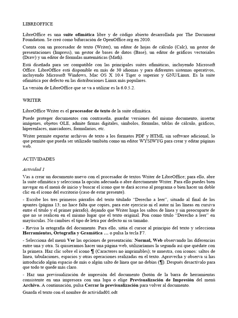 Actividades Prácticas en LibreOffice Writer | PDF | Informática | Software