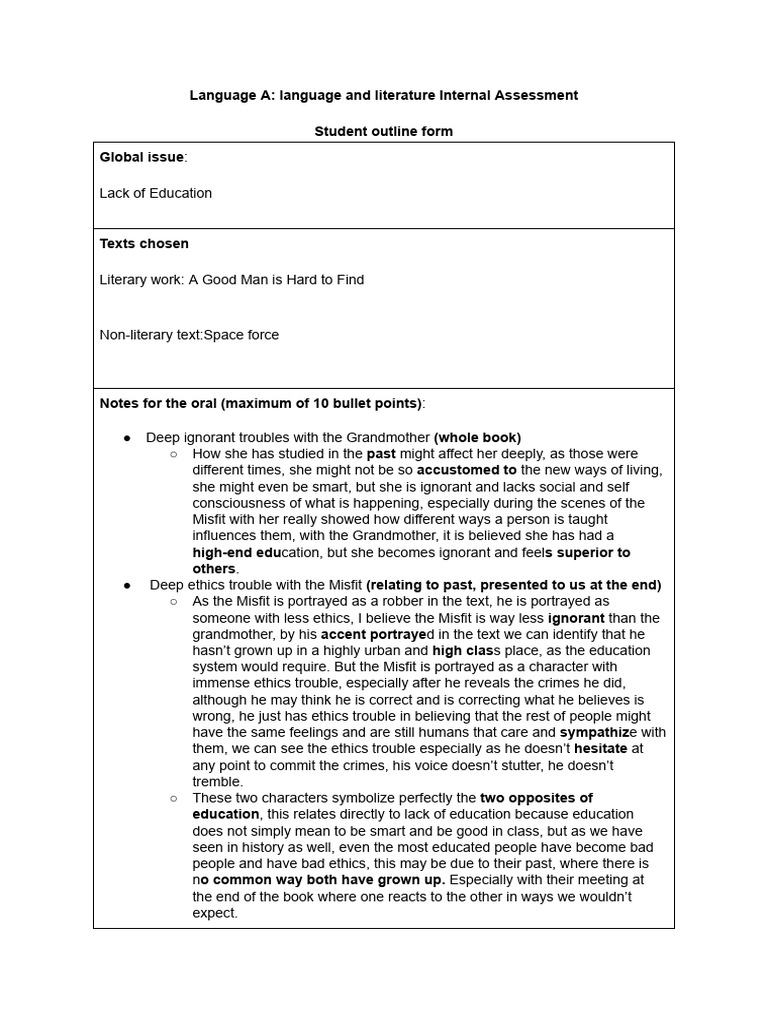 Vincent Mondin Outline For Mock IB IA Example PDF