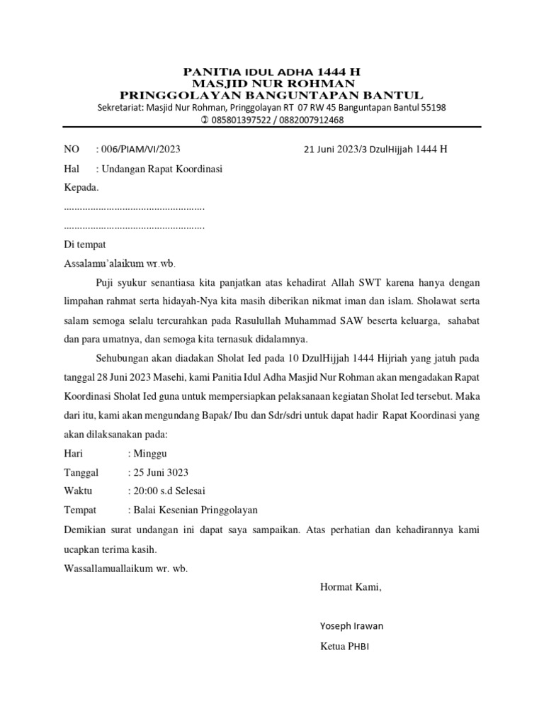 Undangan Rapat Panitia | PDF