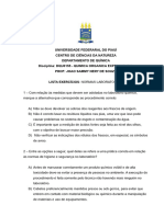 LISTA 01. Normas e Segurança em Laboratórios de Química Orgânica