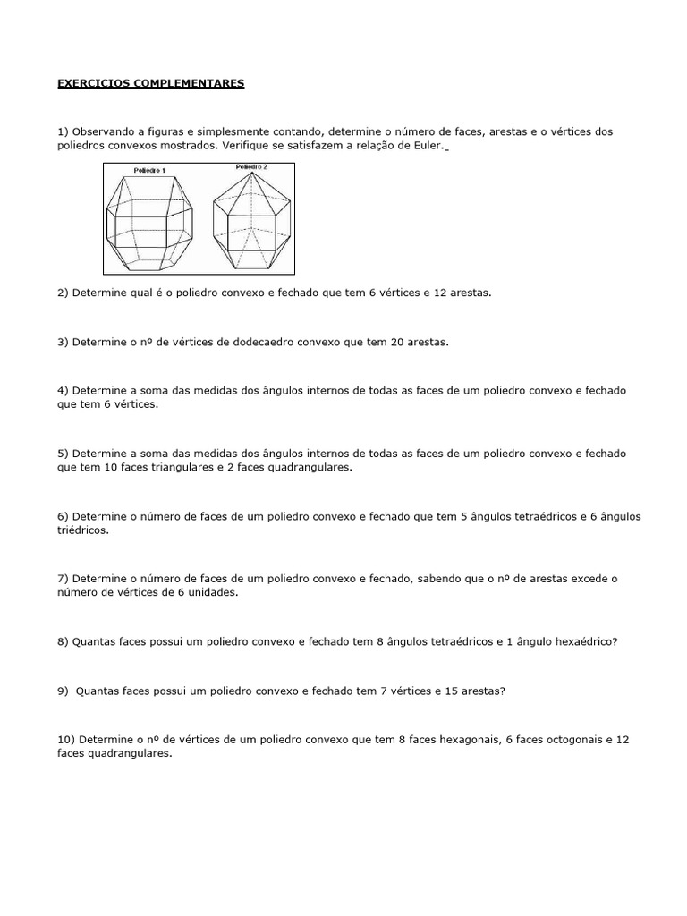 Exercícios sobre Poliedros Convexos | PDF | Vértice (Geometria) | Tetraedro