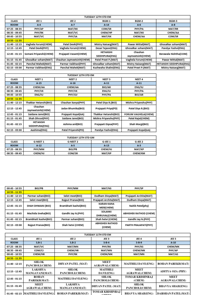 12th and 11th Std Class Schedule | PDF