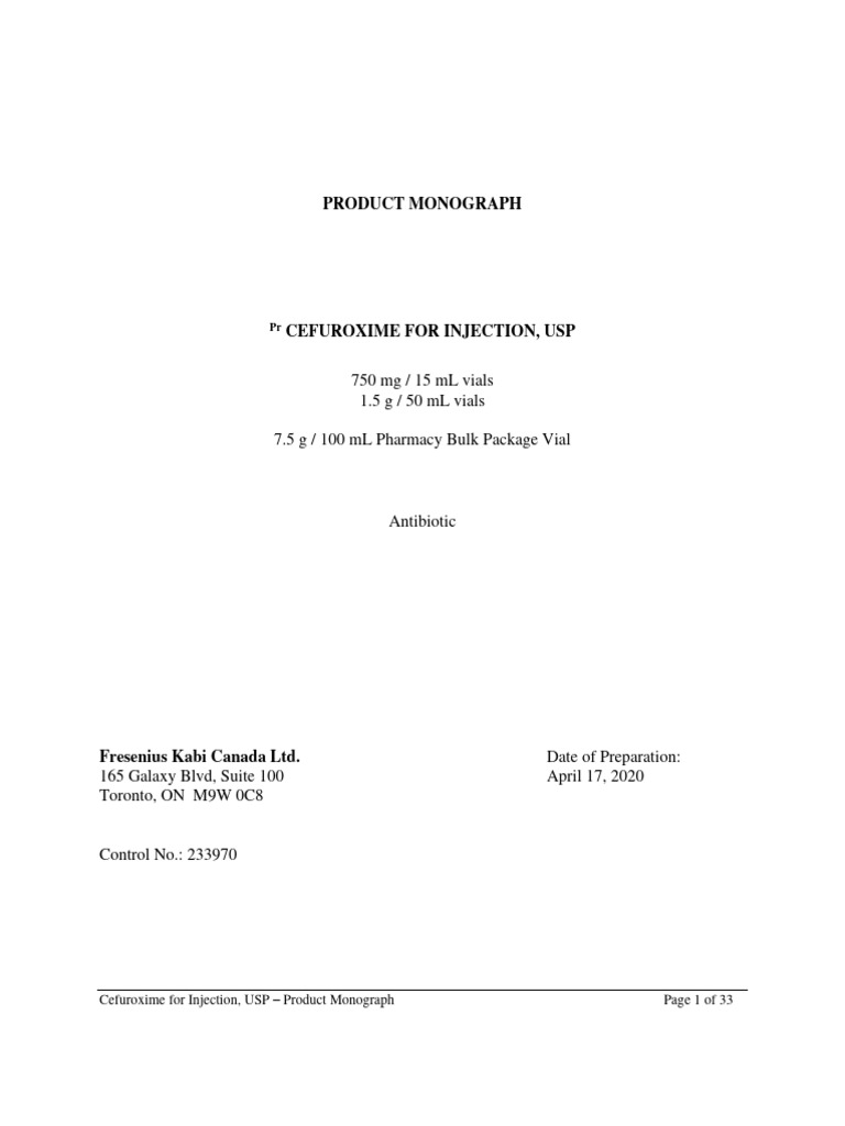 Cefuroxime Injection Product Monograph | PDF | Beta Lactamase ...