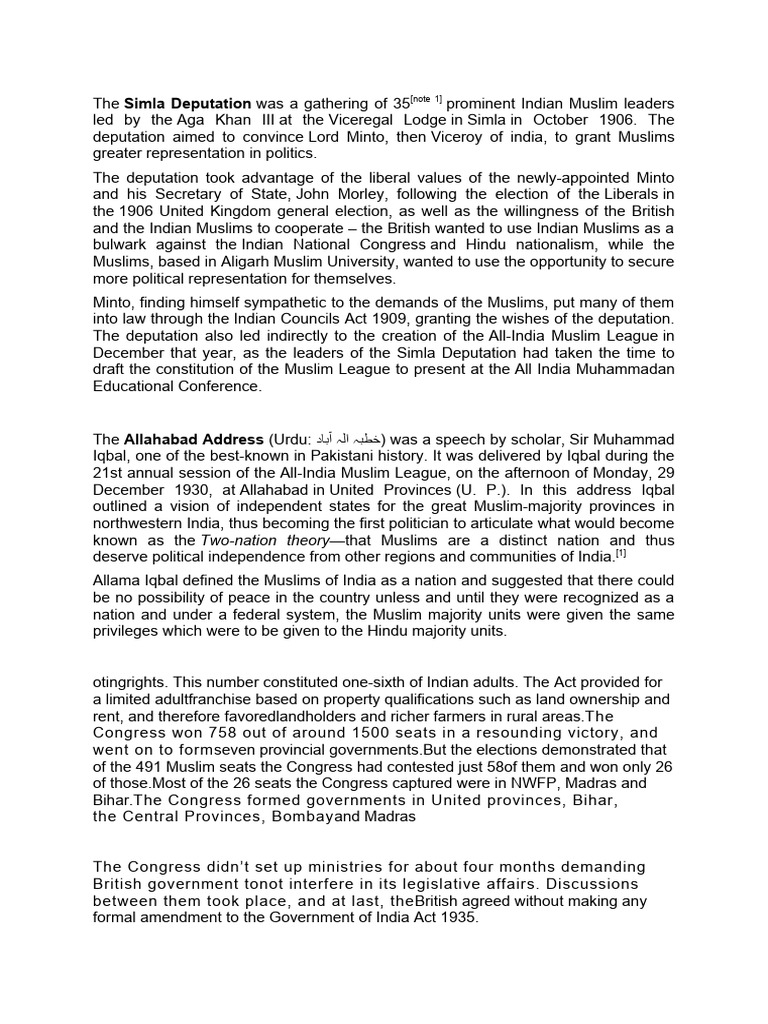 Simla Deputation 1906 PDF Pakistan Movement British India
