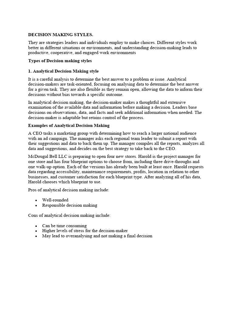 Decision making styles pdf decision making data