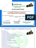 Certificado de Treinamento NR 11 Operador de Retro Escavadeira