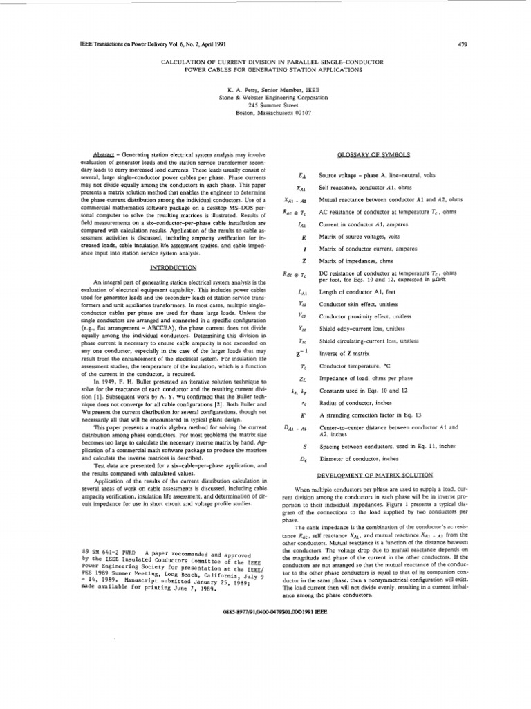 Calculation of current division in parallel single conductor petty k