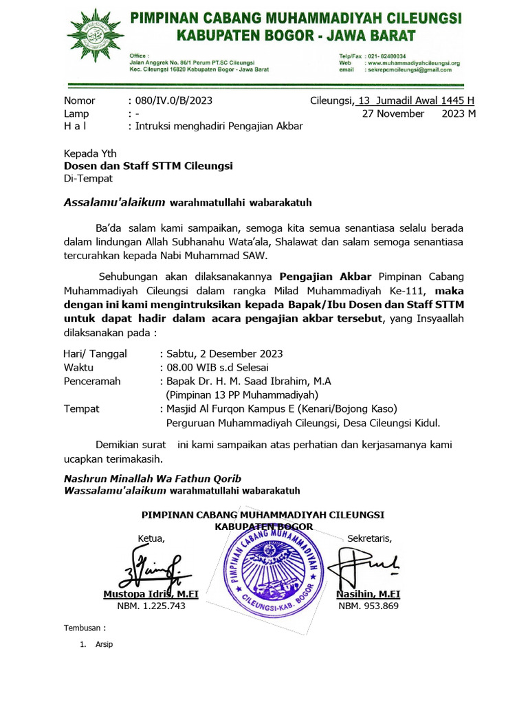 Undangan Pengaian Akbar Dosen Dan Staff STTM C | PDF
