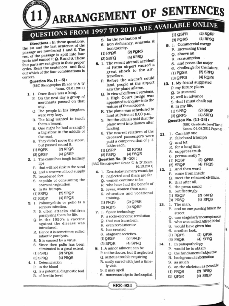Sentence Arrangement PDF