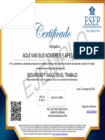 Modelo de Certificado de La Sesión 1 Del Diplomado Especializado en Seguridad y Salud en El Trabajo