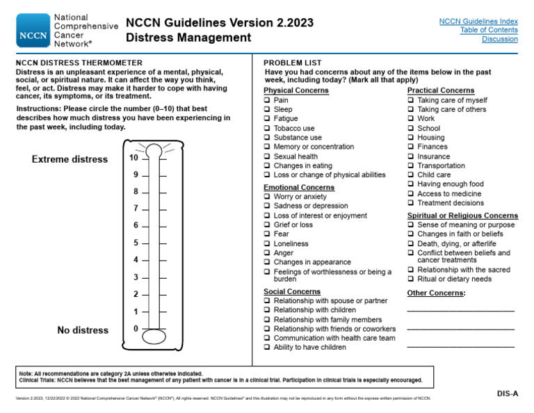 NCCN Distress Thermometer PDF Suffering Cancer