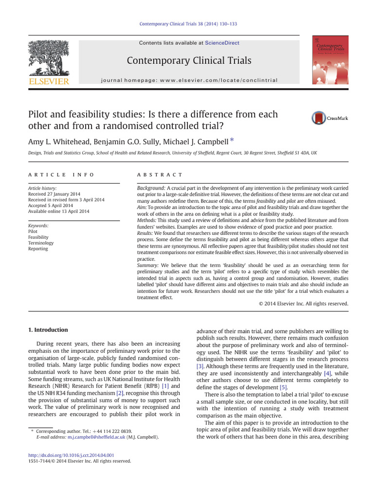 Pilot vs Feasibility Studies Explained | PDF | Randomized Controlled ...